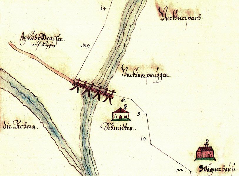 Ausschnitt aus dem Plan von 1666 – die beiden Pfannhäuser