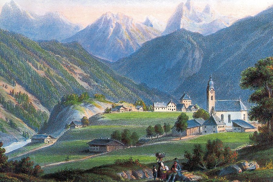Das Kaltenbachgut auf einem alten Stich und einer Postkarte