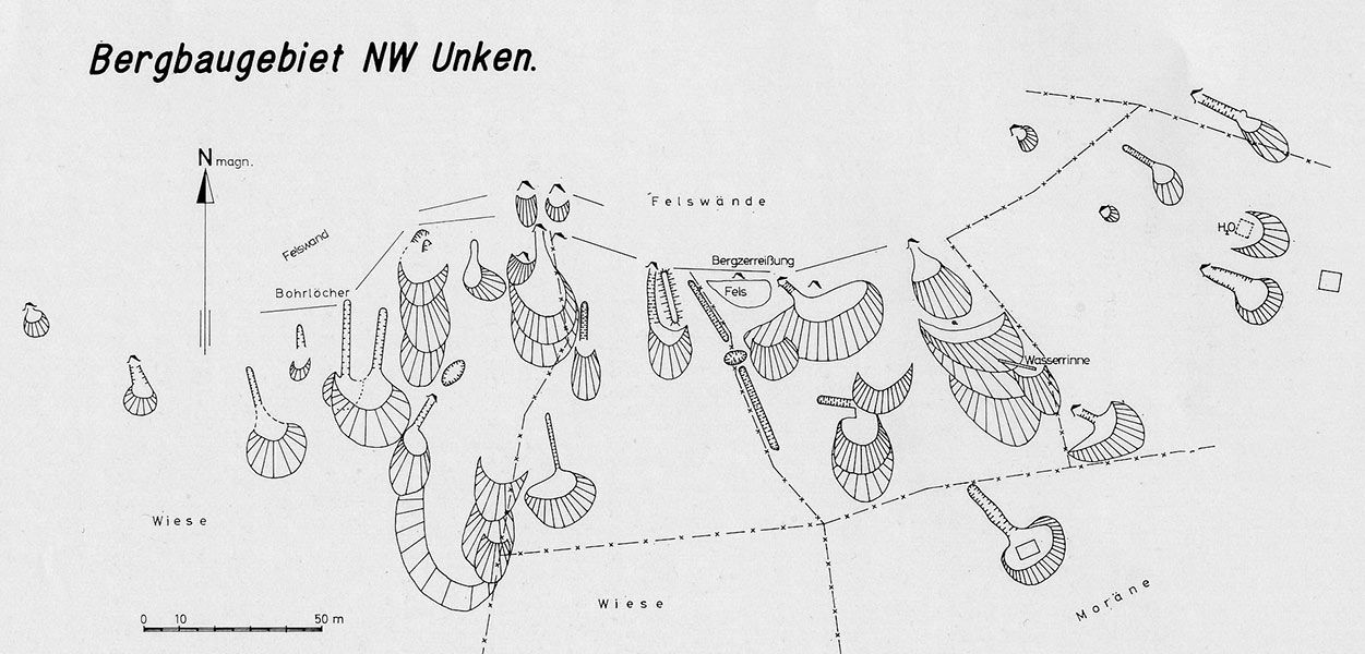 Skizze von Prof. Dr. Ing. O.M. Friedrich, Bergbaugebiet in Unken